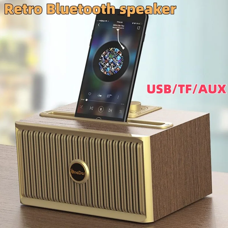 

Wireless Portable Retro Wooden Bluetooth Speaker with Phone Stand Insert TF Card U Disk AUX Radio Subwoofer Column Caixa De Som