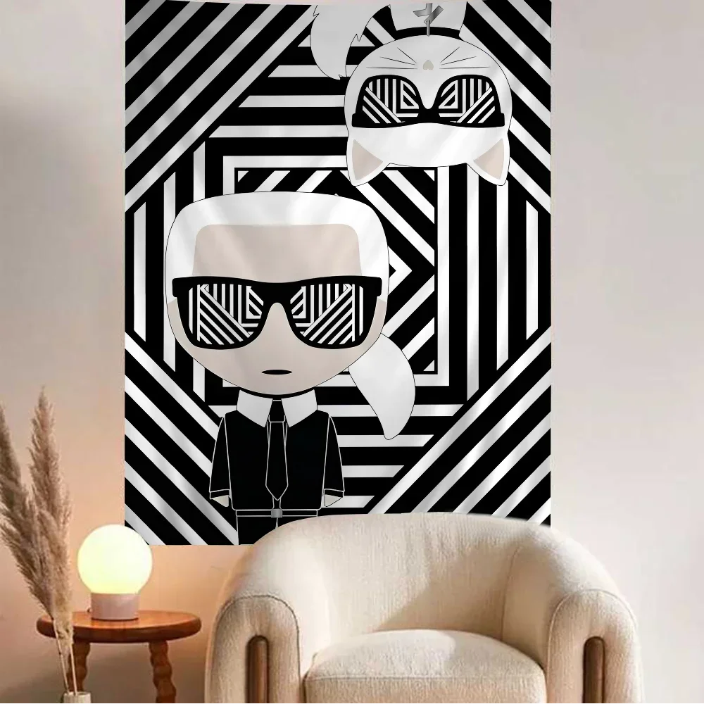 K-Karl Fashion L-Lagerfeld Cartoon Tapestry Art Science Fiction Room Home Decor Wall Hanging Home Decor