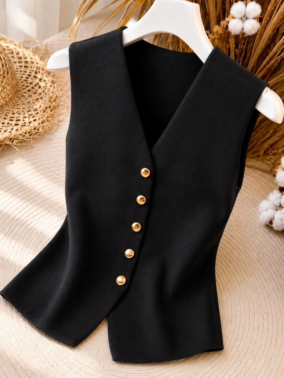 Elegant V-Neck Sleeveless Vest Single Button Commute Style Women's Fashion Summer 2026 Light Luxury Silk Top Korean Version S...