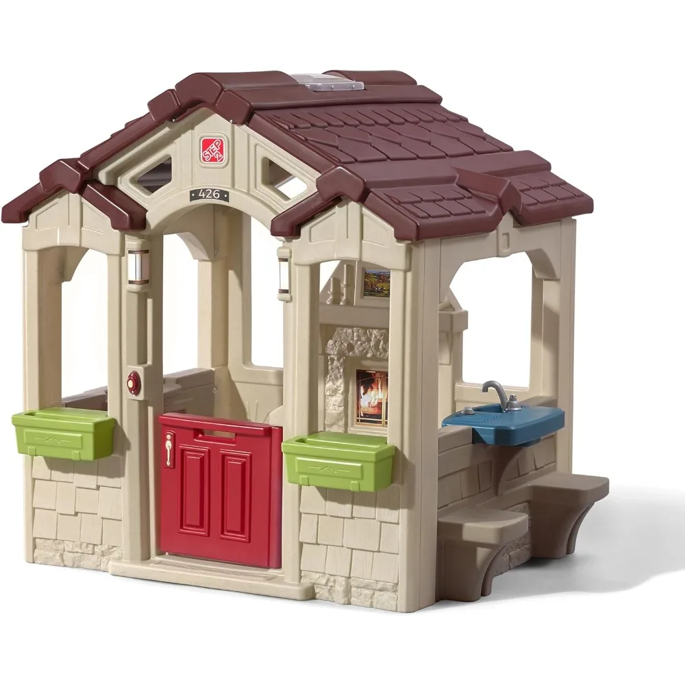 Charmantes Cottage-Kinderspielhaus, Spielset für drinnen und draußen, interaktives Spiel mit Geräuschen, aus strapazierfähigem Kunststoff