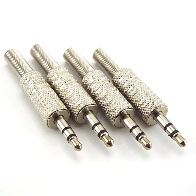 Metal 3.5mm 2 Ring 3 Poles Stereo Jack Plug Audio Connector Cable Solder Adapter Terminal with Spring