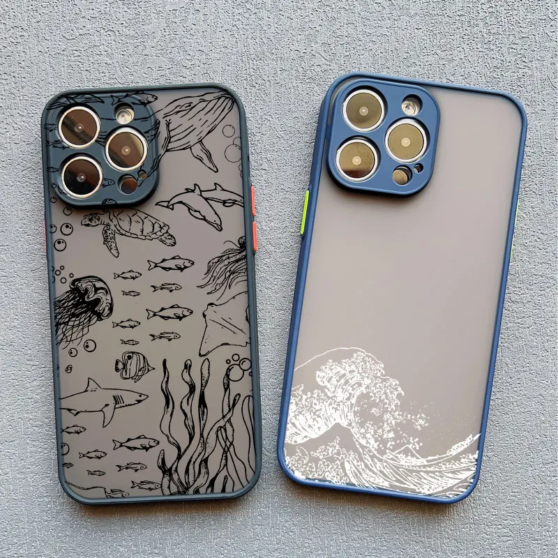 Cool Ocean Turtle Phone Case For iPhone 17 16 11 12 13 Pro Max Mini 15 14 Pro Max 16 15 Plus X XR Sea Blue Turtle Design Covers