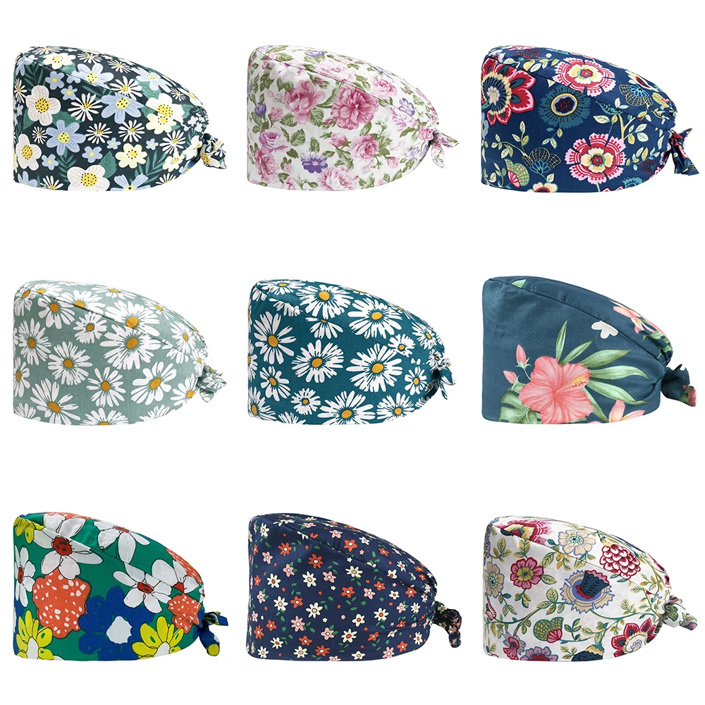 Accessories Cotton Scrubs Caps New Breathable Cotton Print Scrub Hat Moisture Absorption Elastic Cartoon Scrub Hat