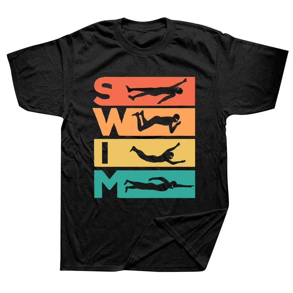 Funny Retro Vintage Swimming Gift For Swimmers T Shirts Graphic Cotton Streetwear Short Sleeve Birthday T-shirt Mens Clothing