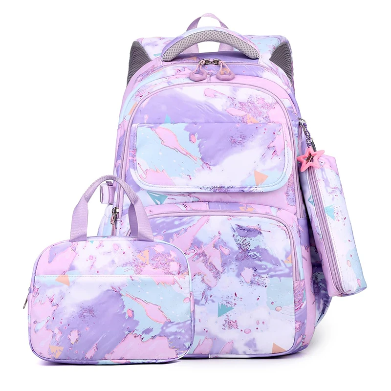 Tas ransel anak perempuan 3 pcs/Set, tas sekolah tahan air, tas sekolah anak perempuan remaja, gaya grafiti bermotif