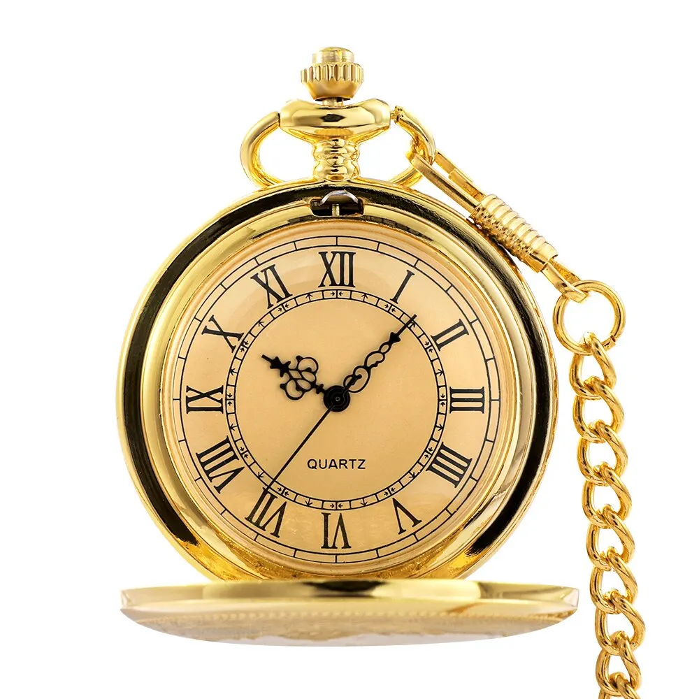 Antique Steampunk Vintage Roman Numerals Quartz Pocket Watch Multicolor Case Necklace Pendant Clock Chain Mens Women