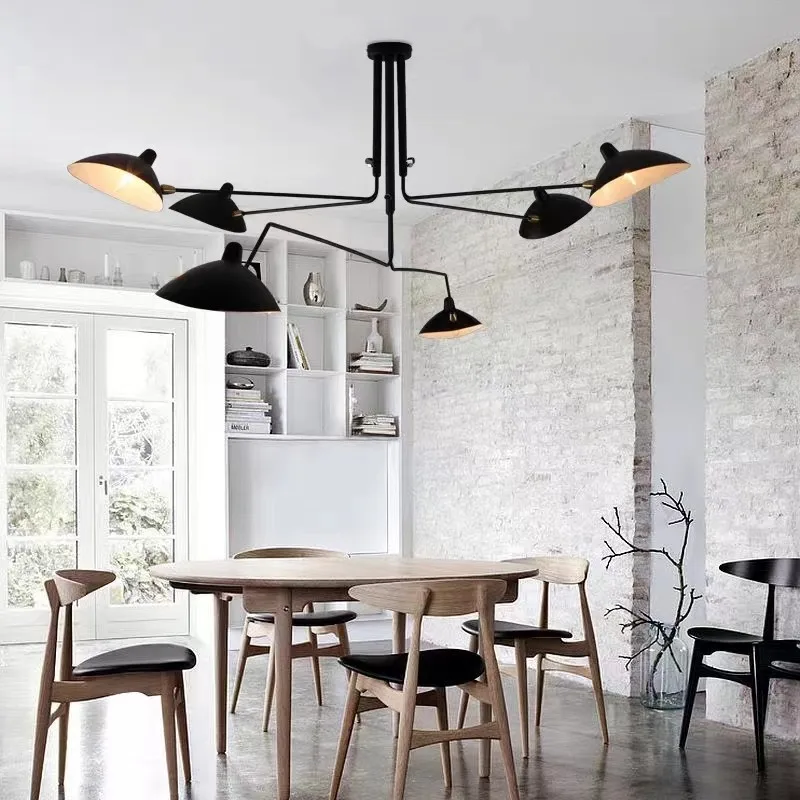 

Serge Mouille Chandelier ndustrial long arm spider ceiling lamp for Restaurant Bedroom living room black Rotate Adjustable lamp