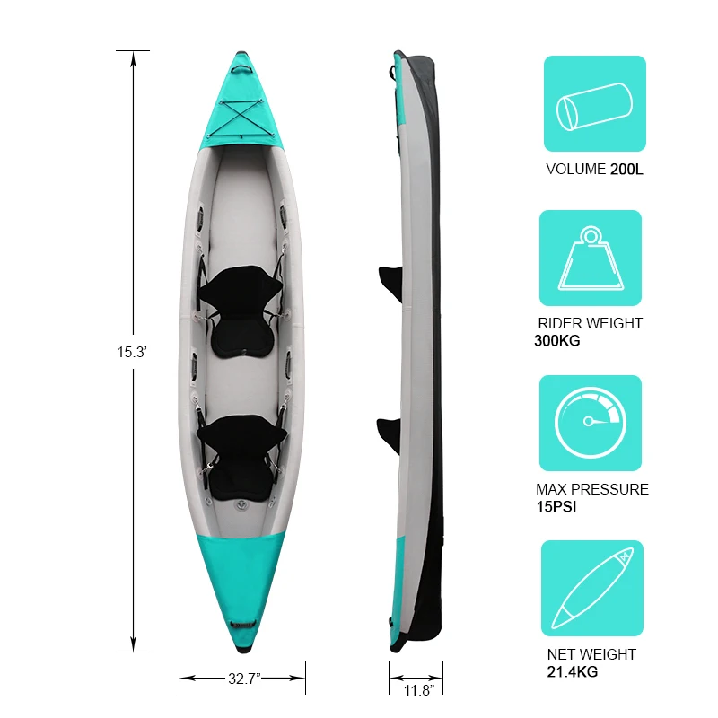 الصين مصنع نفخ كاياك نفخ الذقن قارب كاياك نفخ 2 شخص الصيد قوارب الكاياك #4