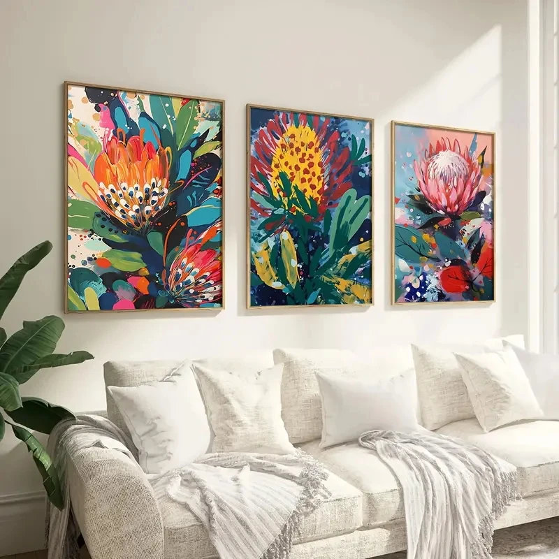 

3pcs/Set Abstract Plant Wall Art Printed Canvas Posters, Modern Flower Gallery, Spring Living Room, Home and Room Decoration