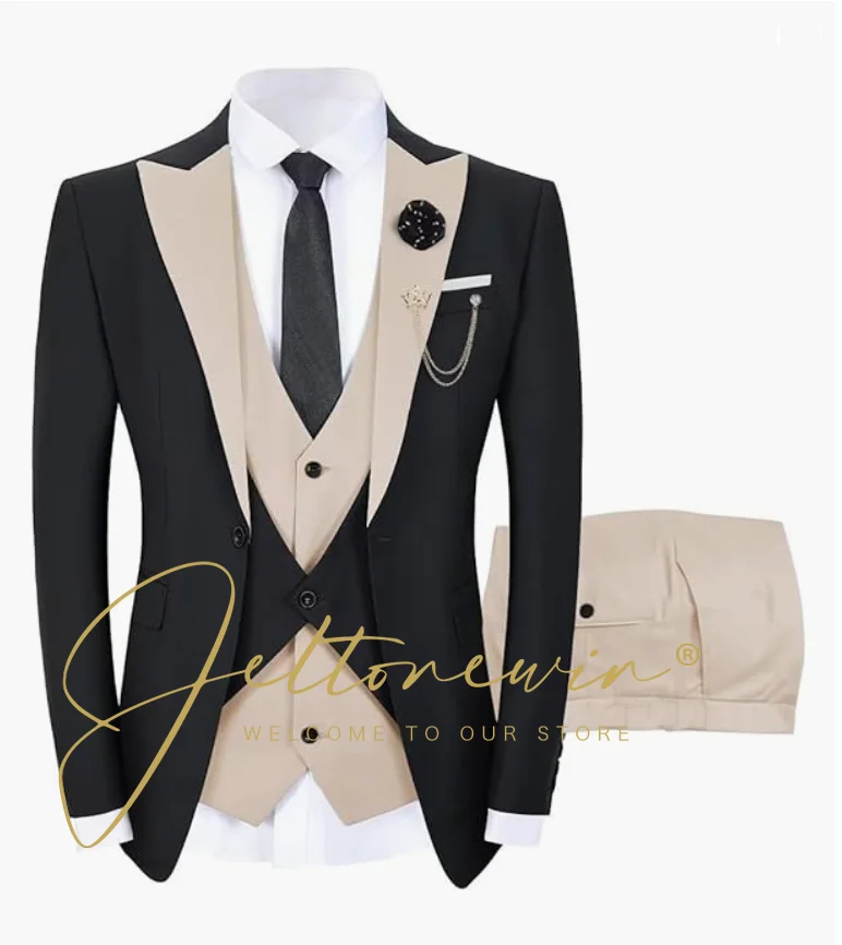 

Fashion Men Business Suit Sets Wedding Groom Tailor-made Jacket Vest Pants 3 Pieces Evening Party Host Classic Costumes