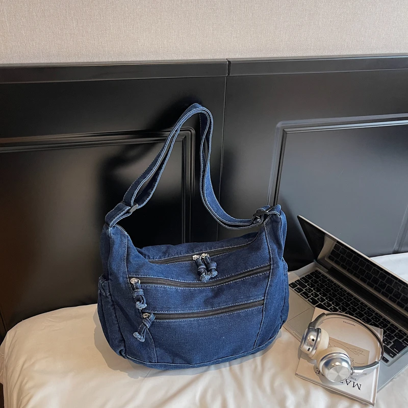 

Zipper Denim Simple Solid Color Crossbody Bags Large Capacity Shoulder Bags 2025 High Quality Basic Style Bags for Women