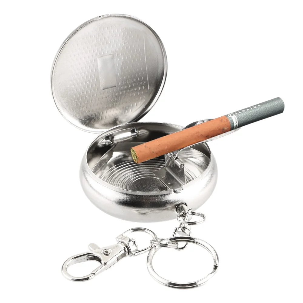 Vehicle Cigarette Ashtray Ashtray with Key Chain Portable Mini Stainless Steel Pocket Ashtray