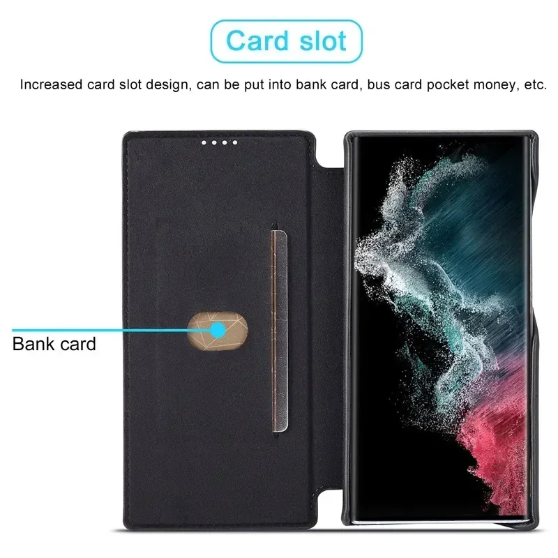 Business Flip Leather Phone Case for Samsung Galaxy S25 S24 S23 Ultra S22 Plus S21 FE Card Slot Stand Wallet Protect Cover