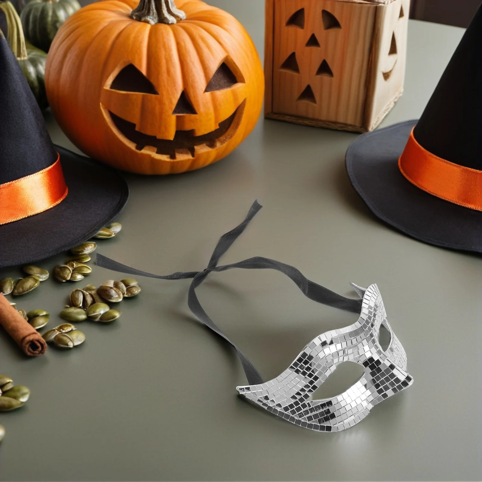 

Masquerade Mask for Women Men Disco Ball Face Mask Glitter Reflective Halloween Party Carnival Dance Prom Ball Silver