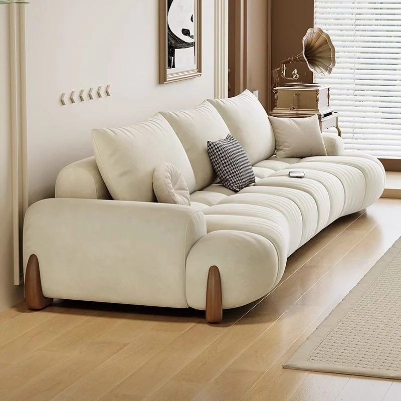 Italian Sofa Living Room New Small Apartment Modern Simple White Cream Wind Curved Cat Scratching Cloth Sofa