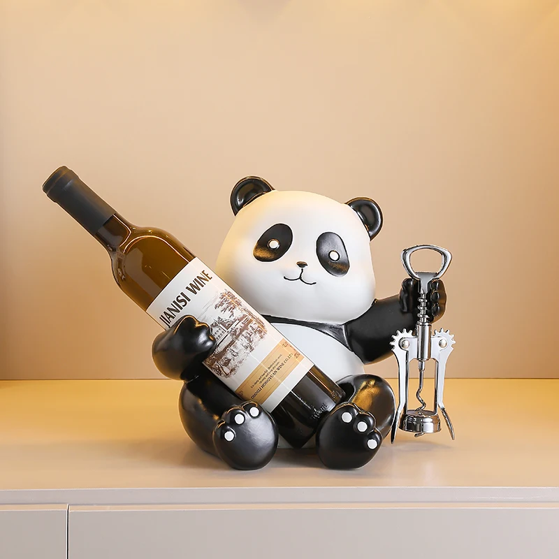 رف النبيذ الأحمر الباندا الإبداعي المجهز بفتاحة الزجاجات، خزانة الطعام الراقية، رف زجاجة النبيذ الأحمر، زينة للزينة