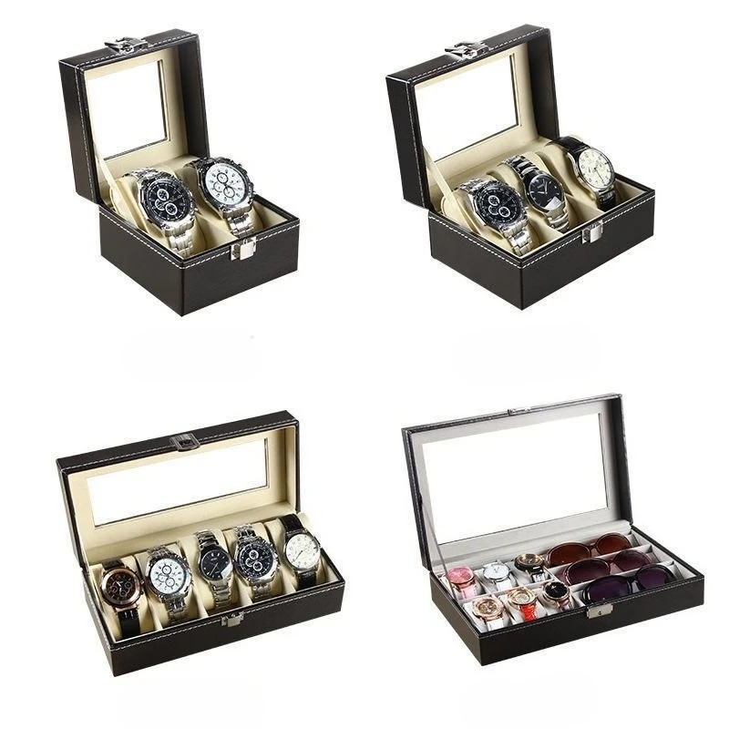 DOKW PU Leather Watch Box Traditional Style Storage Case with Lock - Selectable 2/3/4/5/6/8/10/12 Slots Gift Watch Case
