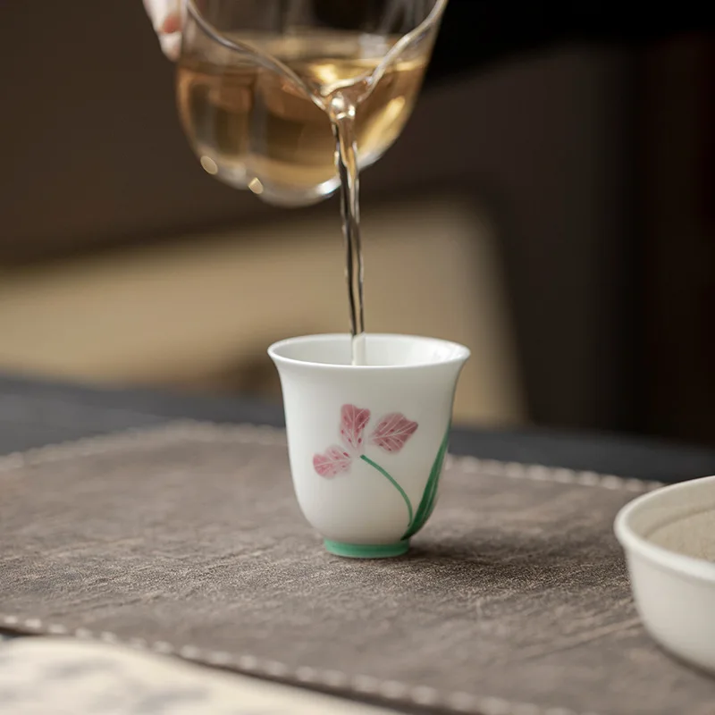 Underglaze Hand Painted Flowers Jade Mud Porcelain Tea Tasting Cup Kung Fu Set Teacup Household Small Fragrance-Smelling Single