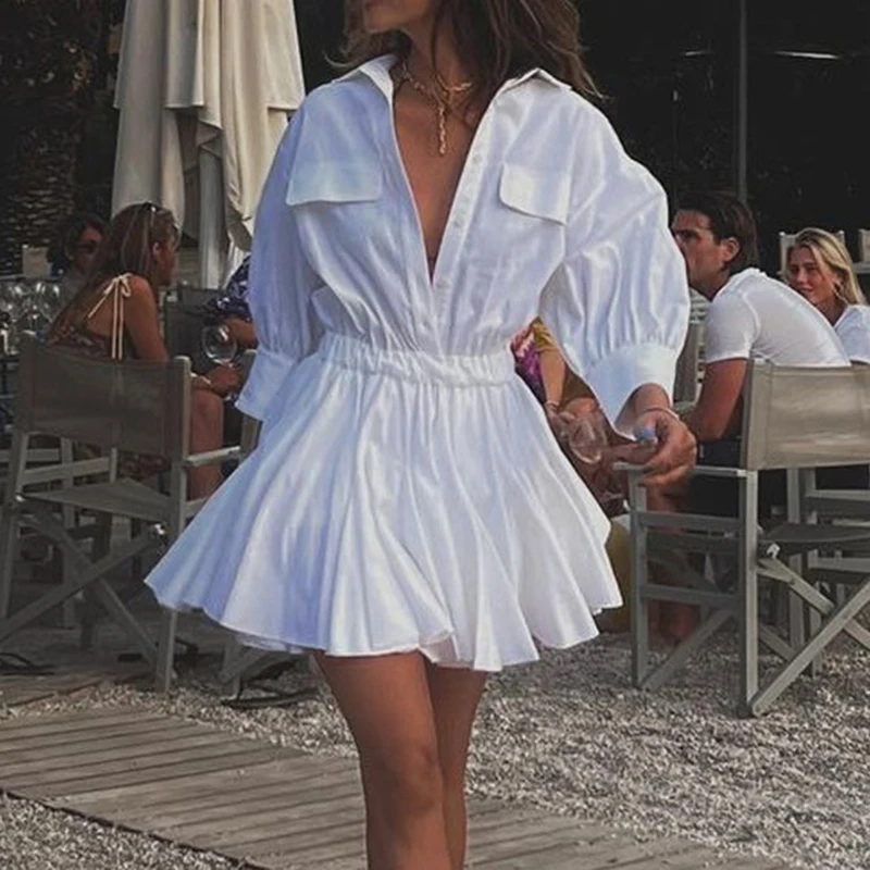 

Talenza Solid Pleated Dress Women's Lapel Pocket Long Sleeve Buttons Casual Dress Summer 2025 Female Office Lady Fashion Dresses