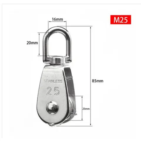2pcs M25 Stainless Steel Pulley  Single Wheel Swivel Lifting Rope Pulley Set Lifting Wheel Tools
