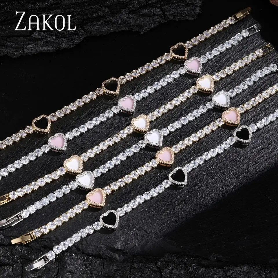 ZAKOL Sparkling Heart Shape Cubic Zirconia Tennis Bracelet For Women Trendy Stackable Wedding Party Daily Jewelry Gift