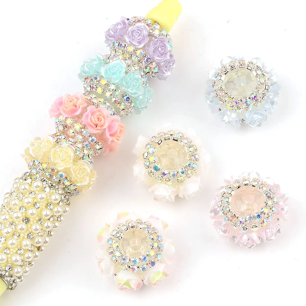 3pcs 2cm Random Color Mix Rose Flower Colorful Acrylic Beads High Quality For DIY Pen Earrings Keychain Pen Accessories