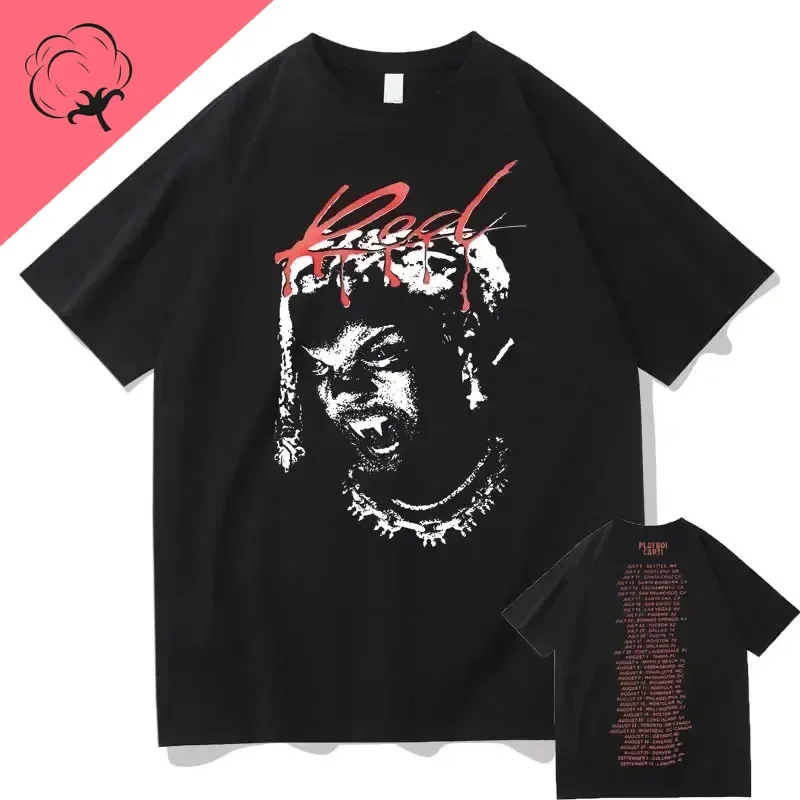 Rapper Playboi Carti New Album Whole Lotta Red Graphic Logo Tshirt Streetwear Cotton Hip Hop T Shirt Men Women Fashion T-shirts