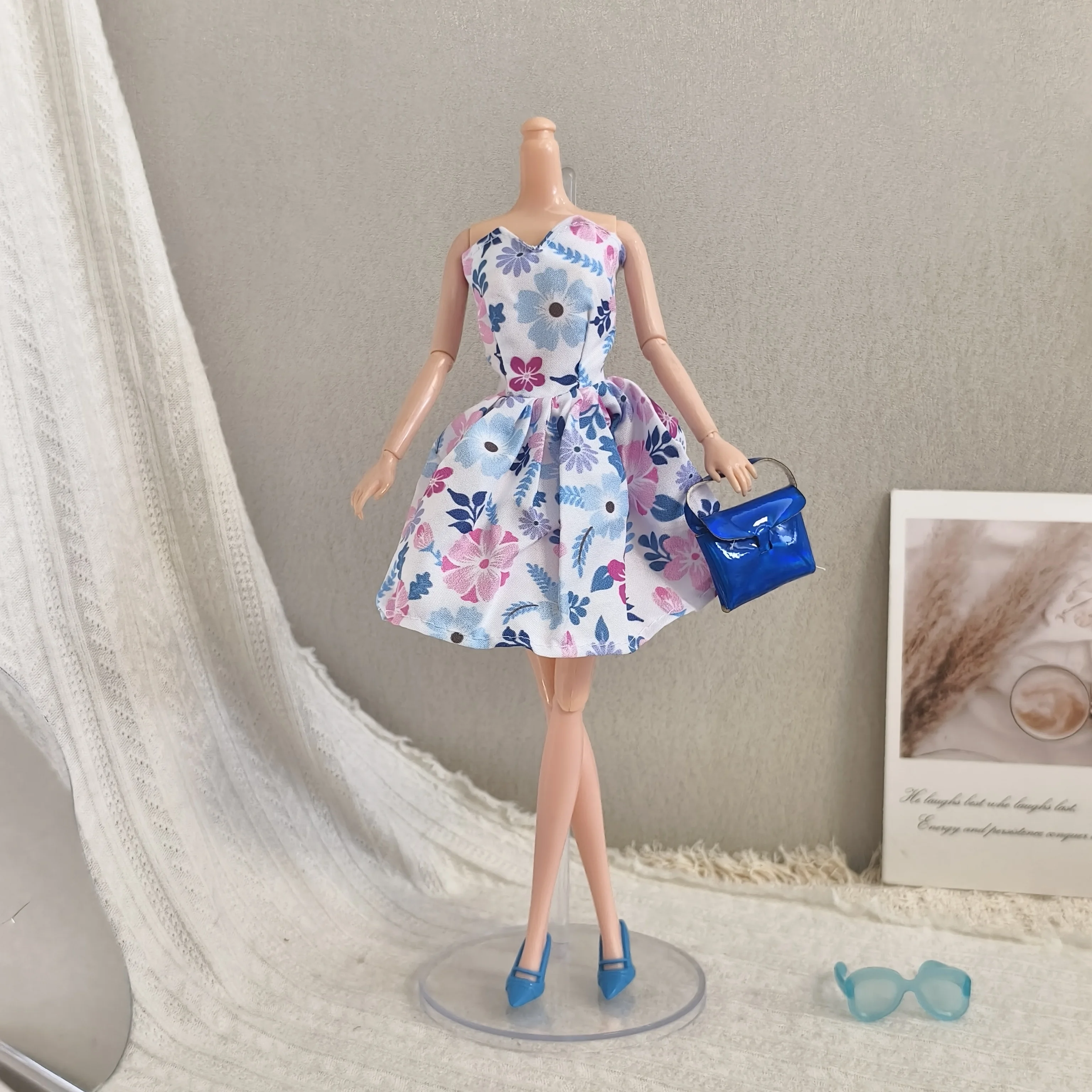 1/6 Doll Clothes Accessories Small Fresh Style Strapless Dress, Sweet Floral Print Dress For 30cm Babi Supermodel Doll Dress Up