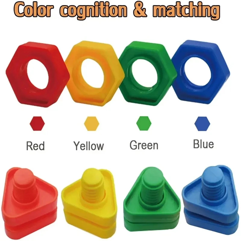 Juego de bloques de construcción Montessori para niños, juguetes educativos de clasificación, tuercas y pernos, formas, colores a juego, regalo divertido, 29 piezas