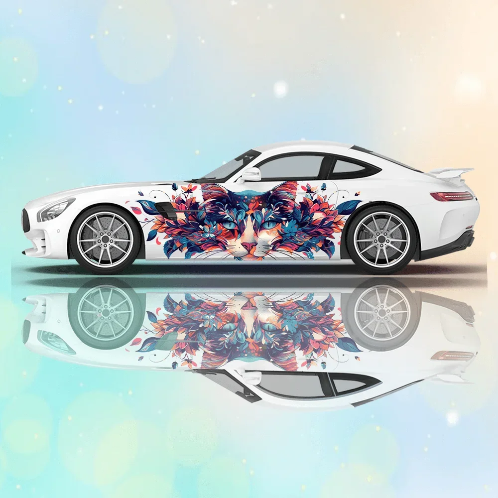 

Flower Cat Colorful Car Side Sticker Decoration, PVC Waterproof Scratch Resistant Decal, Car Protection, Auto Accessories Gift