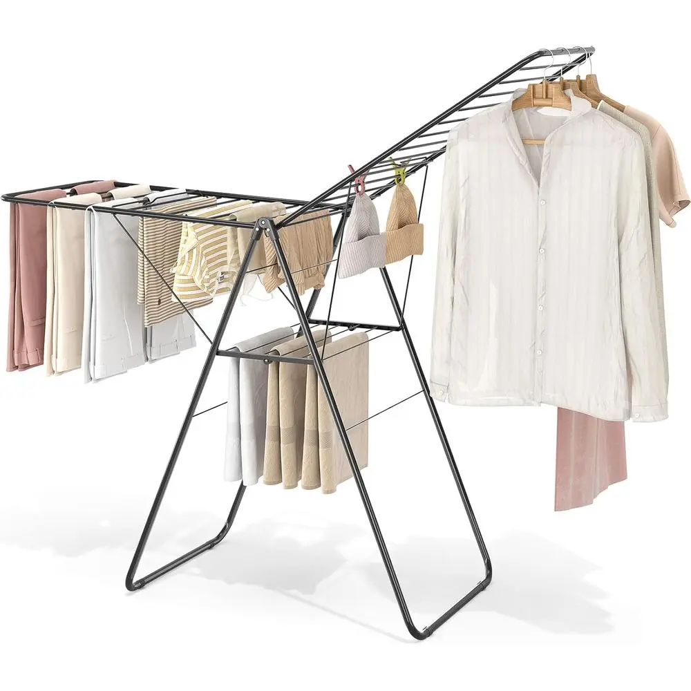 

Height-Adjustable Metal Folding Drying Rack, Indoor/Outdoor, Black, 20.47x70x42.52