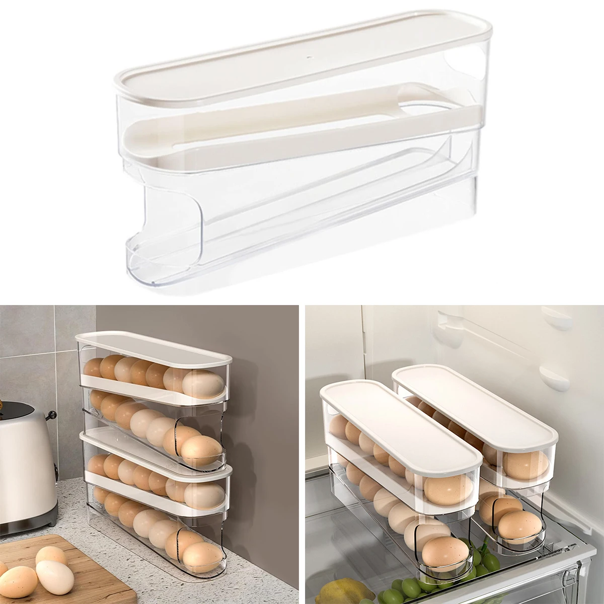 

Kitchen Egg Carton Refrigerator Side Door Double-layer Storage Shelf Plastic Crisper Rolling Practical Washable And Portable