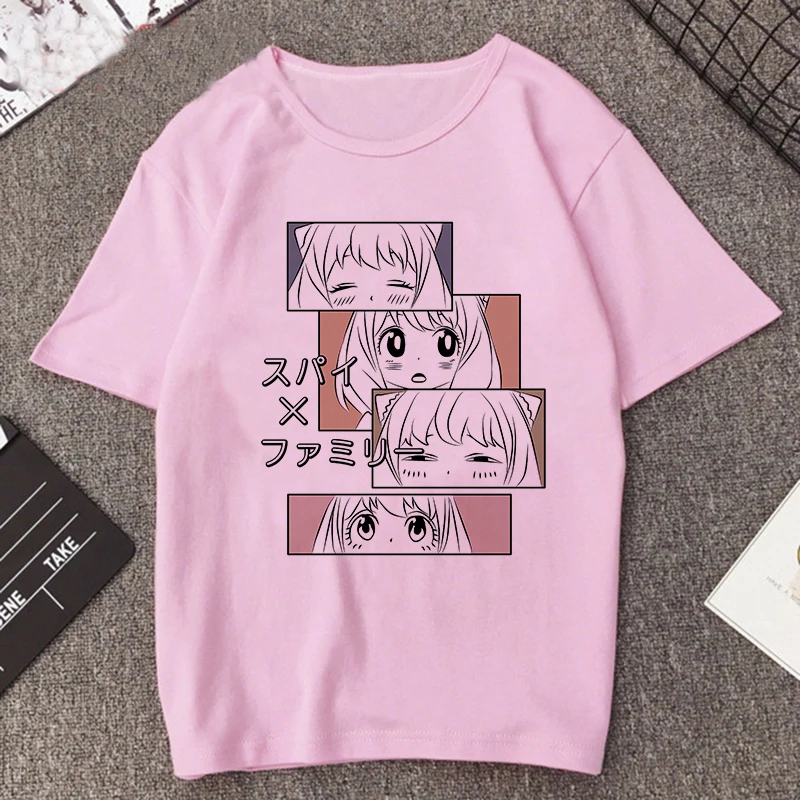 Manga Anya Forger Printed T-shirt Pink Funny Anime Spy X Family T Shirt Woman Harajuku Casual Short Sleeve Tee Women\'s T-shirts