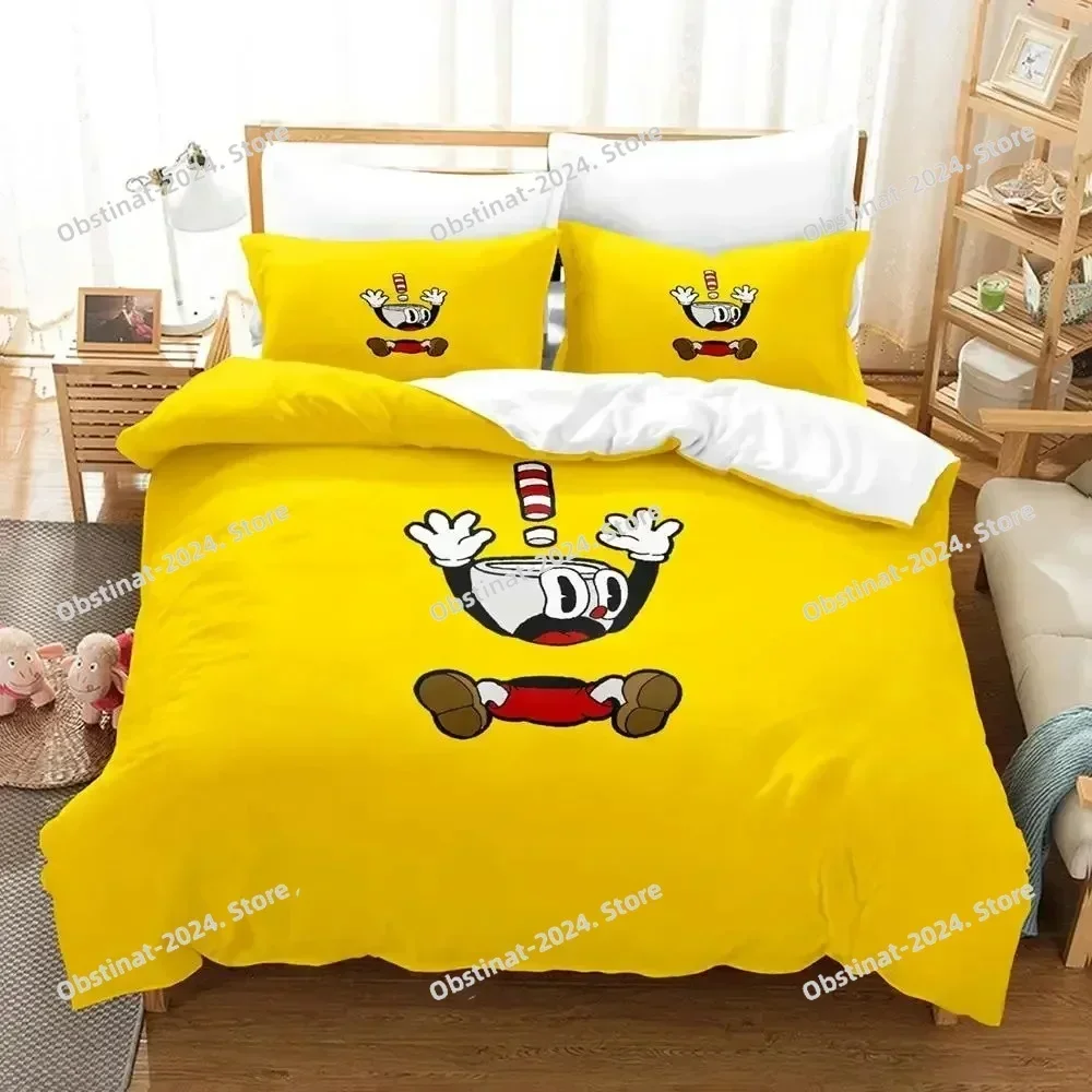 Top Cartoon Mugman Cuphead Bedding Set Printed single Comforter Quilt Cover Duvet Cover Pillow Case 3 Pieces Set Kids Adult Size