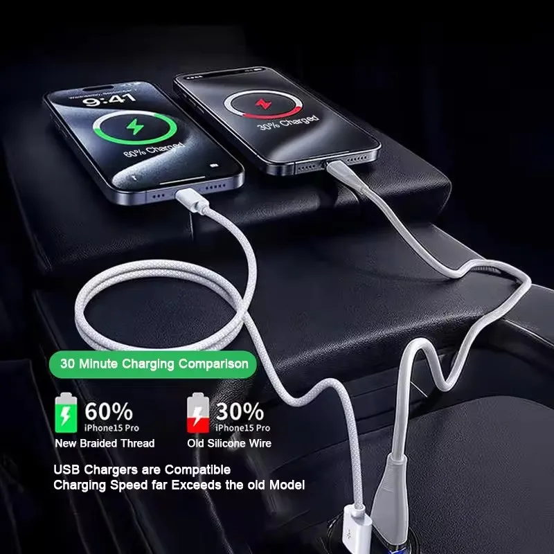 Для Apple Carplay IPhone 15 Pro Max Тип C Зарядные кабели Нейлоновая оплетка Высокоскоростной провод для передачи данных USB C Шнур быстрого зарядного устройства для Samsung