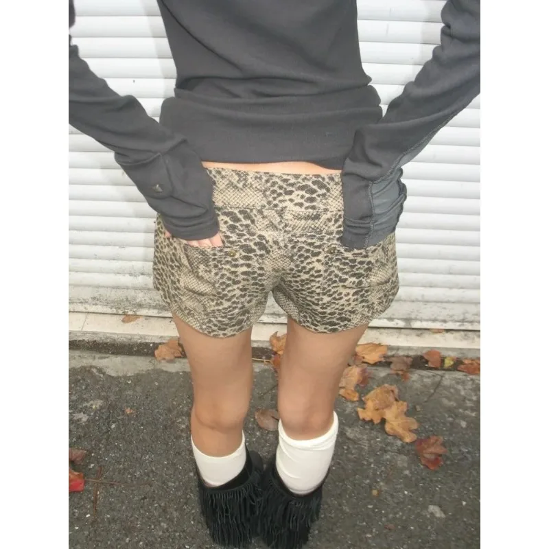 Vintage Leopard Printed Denim Shorts Women Sexy Y2k Low Waist Gyaru Streetwear Summer 2024 Grunge Female Short Jeans
