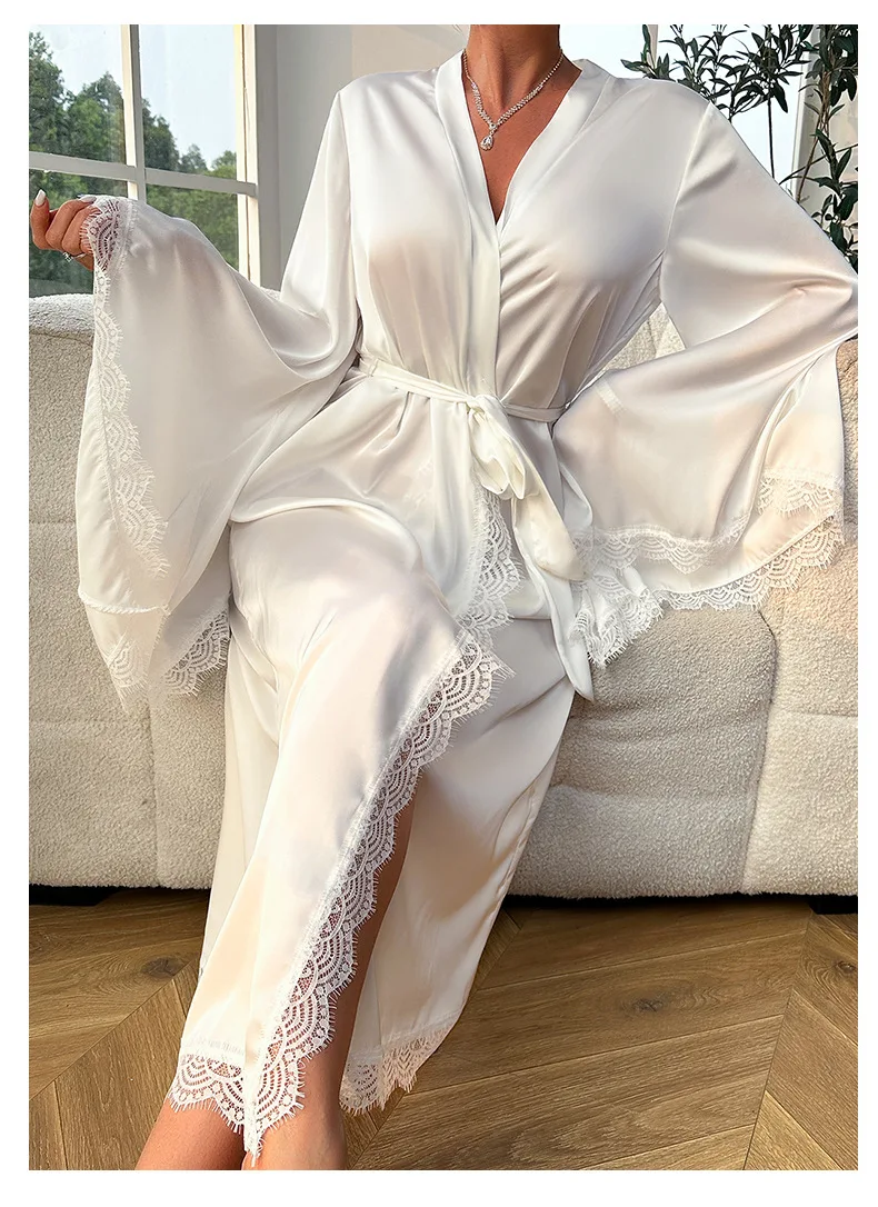 Pajamas Women's Lace Luxury Luxury Long Sleeve Cool Pajamas And Strap Bathrobe Women's Casual Family Clothing