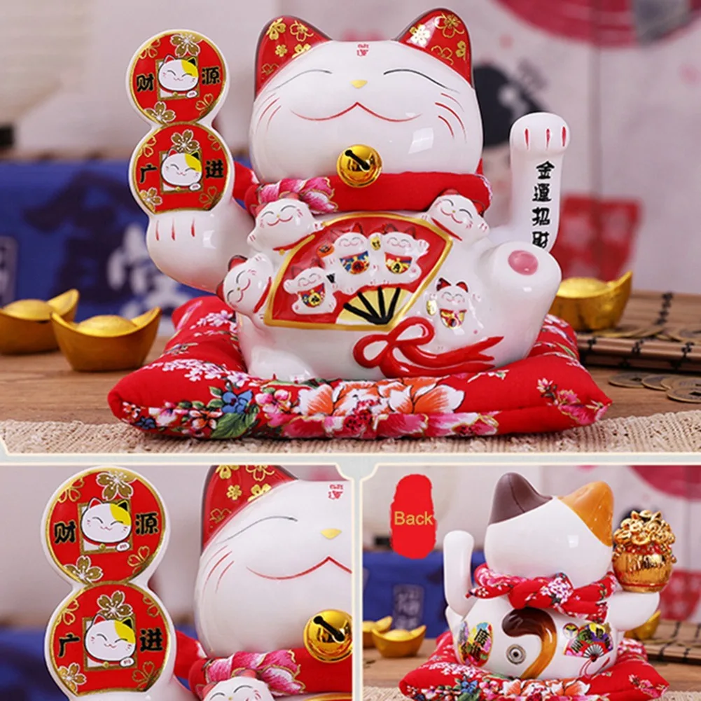 Imagem -06 - Ornamento Lucky Cat de Ceramic Beckoning Maneki Neko Decoração de Feng Shui Swing a 7in