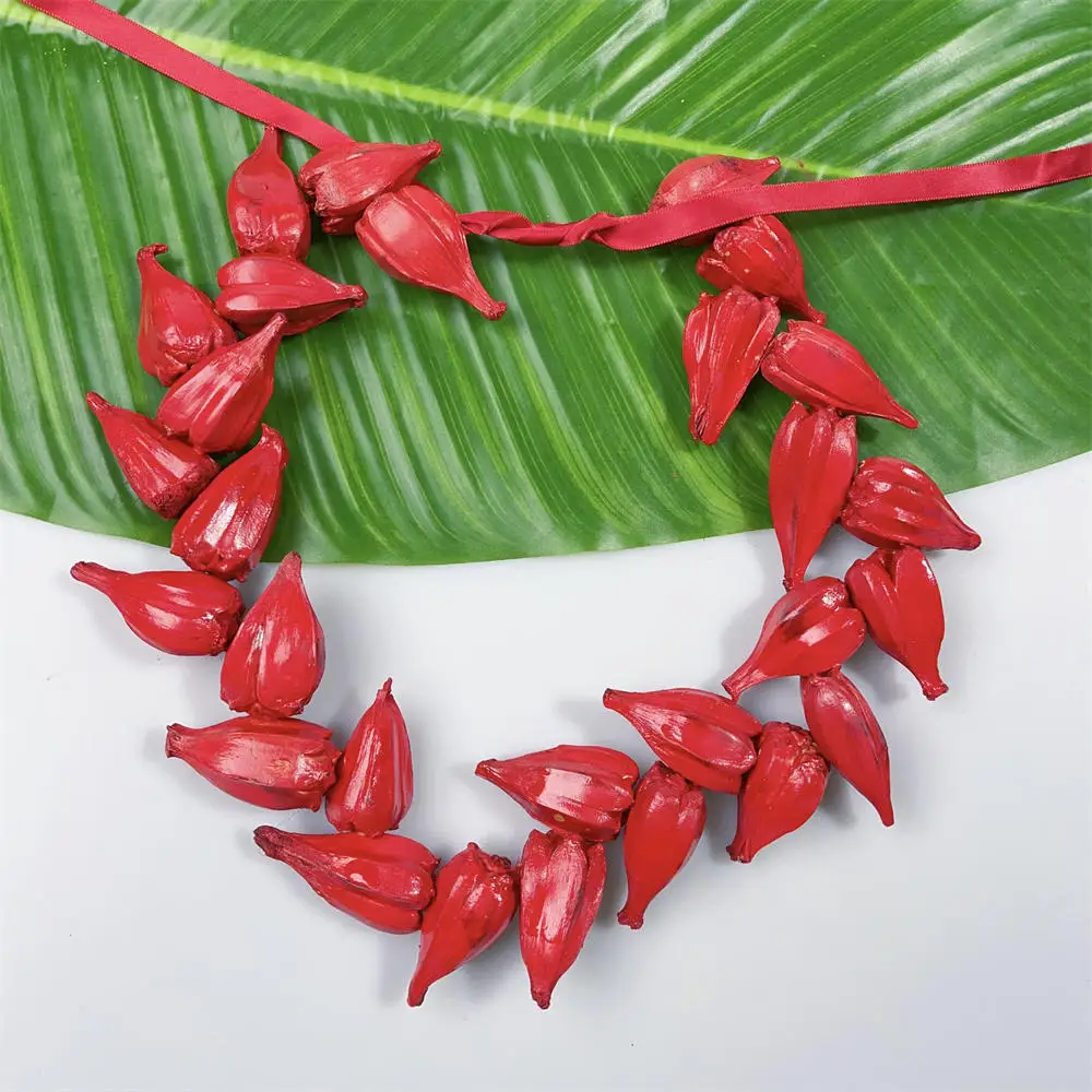 Nova chegada senhoras colar tradicional samoa natural artesanal vermelho ula fala colar 20 "polinésia chique jóias colar