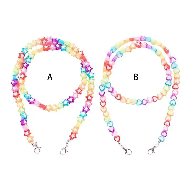 قناع الوجه الحبل الملونة نجمة القلب الاكريليك مطرز قناع حامل سلسلة حول الرقبة النظارات قلادة الراحة الأذن التوقف