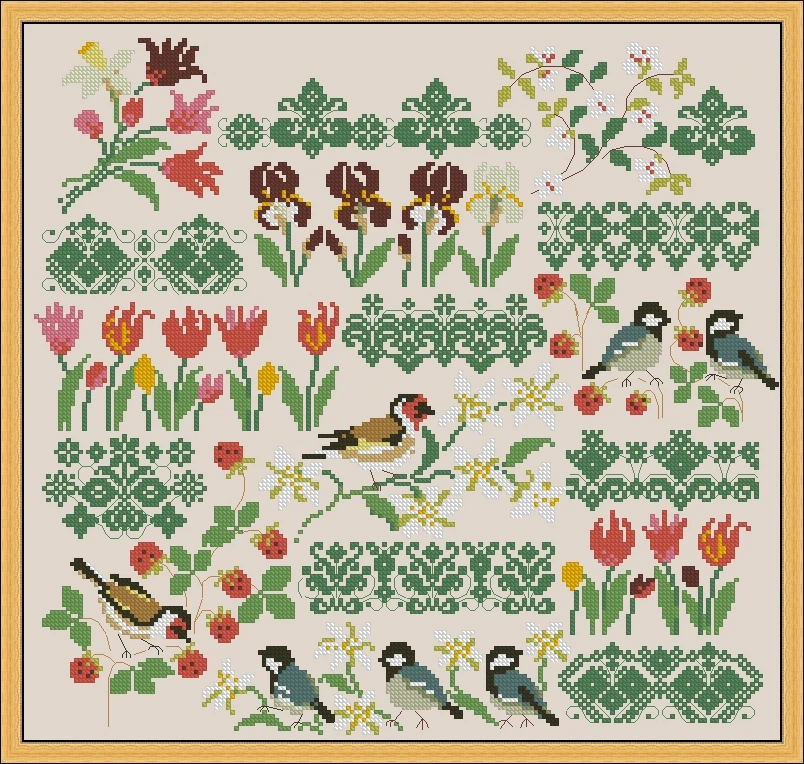 Embroidery Cross Stitch Kits Craft DIY Needlework Cotton Canvas Spring Feast - Flower and Bird Garden 32CT 28CT Metallic aida