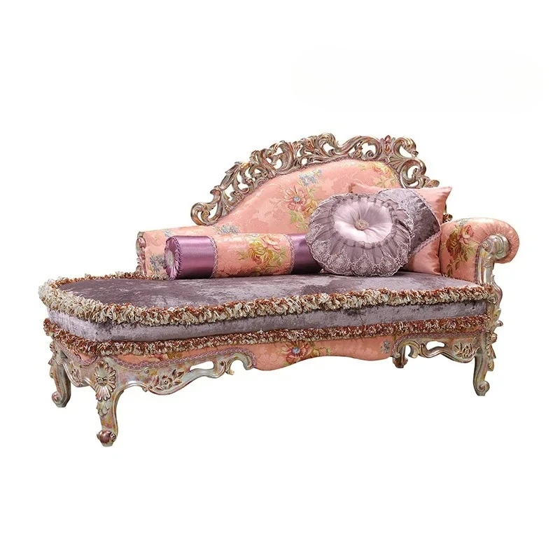 

European classical solid wood carving flower beauty couch French court style retro embroidery fabric princess chair