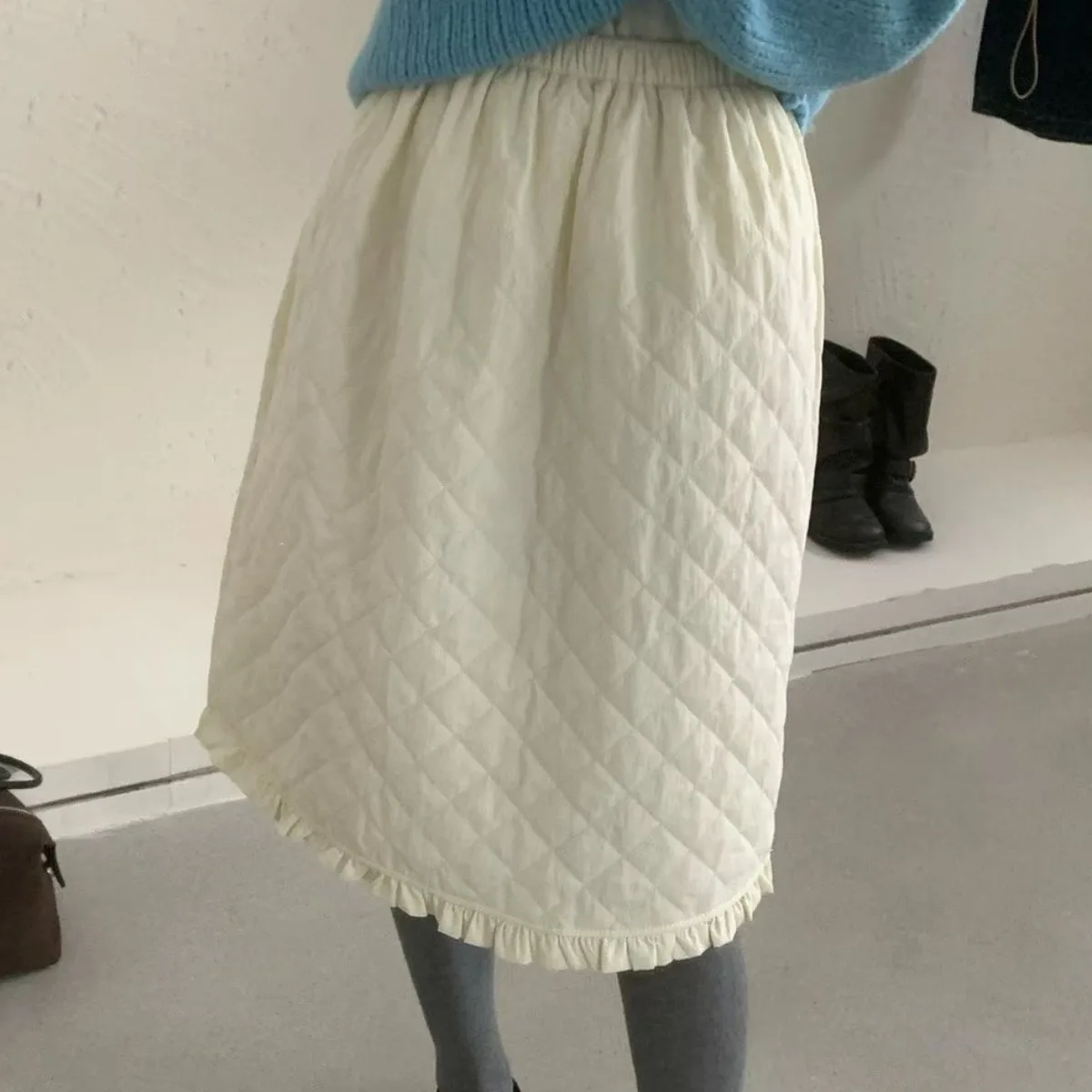 시크한 가을 겨울 미디 스커트 여성용 미디엄 길이 A라인 스커트 우드 에인 디자인과 코튼 거즈 레트로 스타일