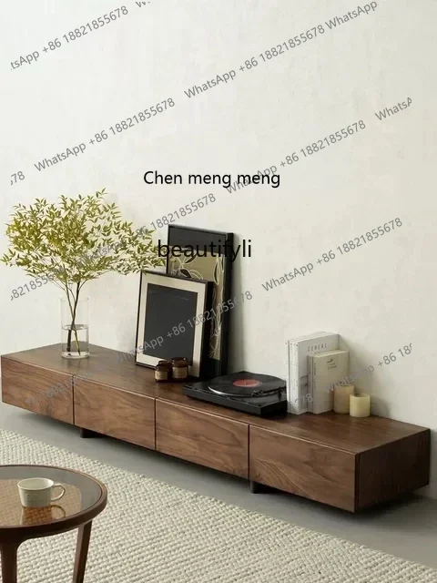 D178 Simple Modern Nordic Solid Wood Living Room Bedroom Small Apartment TV Play Cabinet North America Black Walnut TV Cabinet