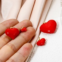 Brass Red Heart Enamel Charms Valentine's Day 18K Real Gold Plated Pendants For DIY Necklace Earrings Making Findings, 1/2 Piece