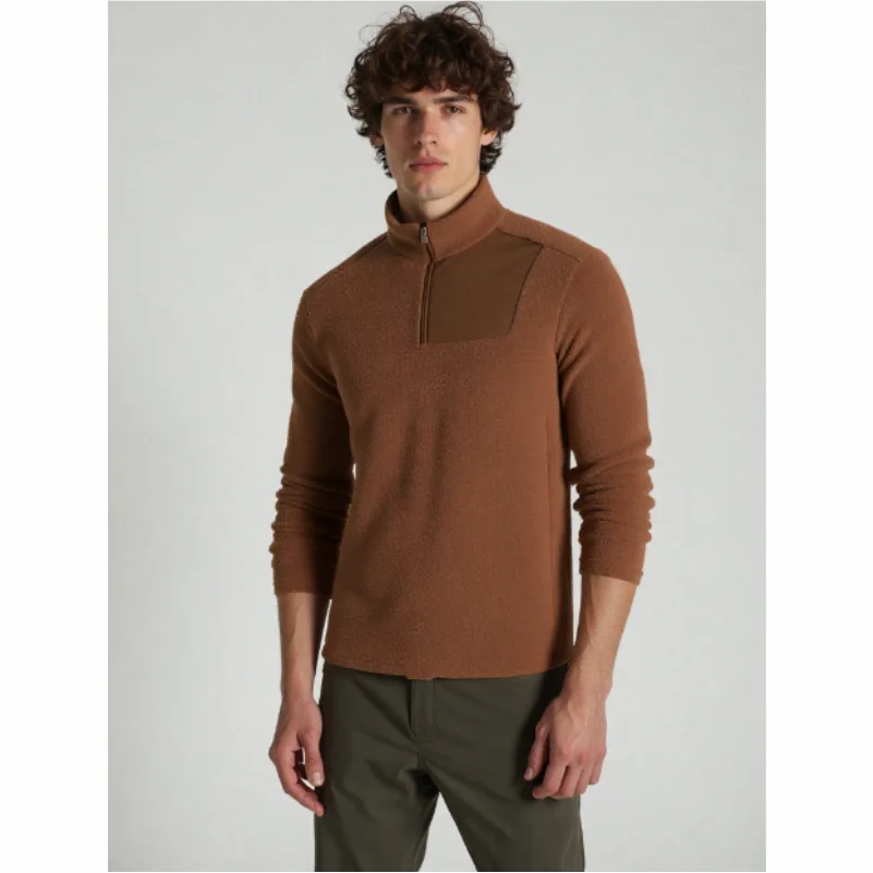 Winter Thickened Polar Fleece Sweatshirt For Men Warm Stand Up Collar Half Zip Long Sleeve Temperament Top Customize Your Design