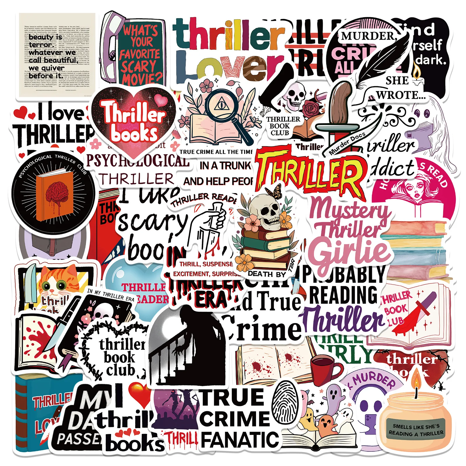 

50PCS New Thriller Book Sticker Graffiti Personality Cool Creative Decoration Scooter Water Cup Scrapbook Guitar Pencil Case