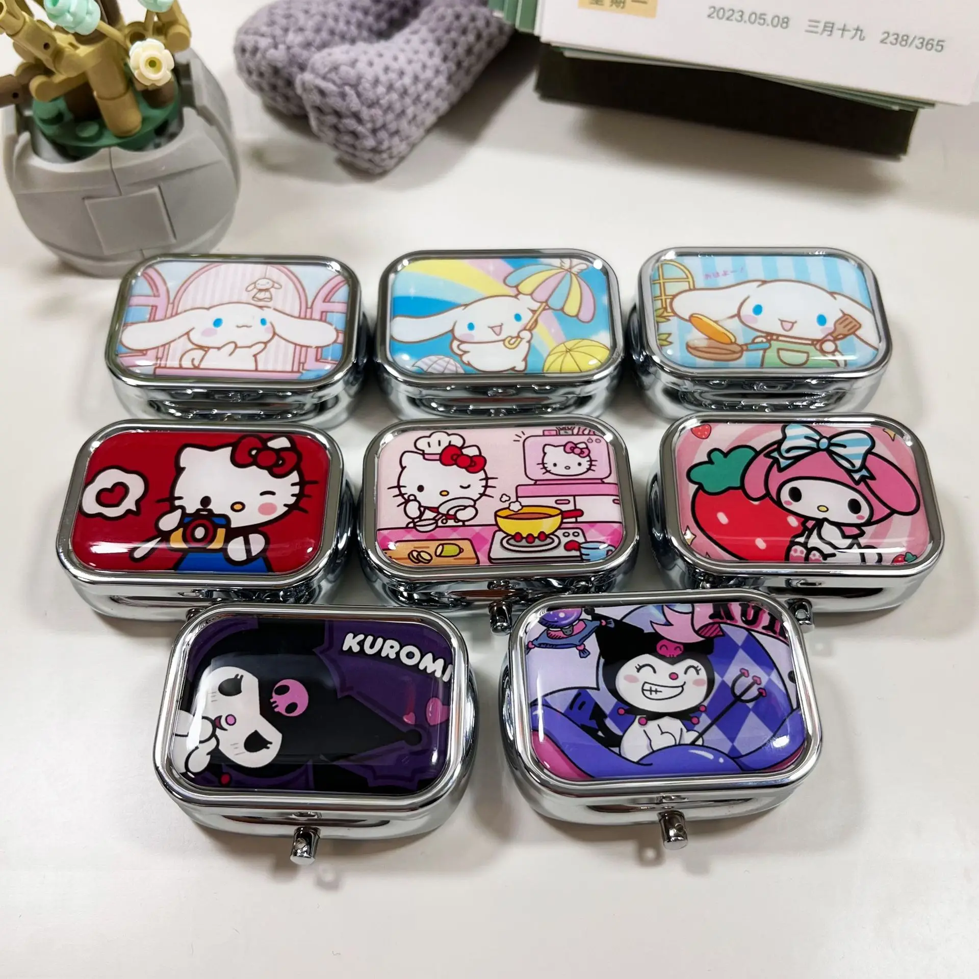 Hello Kitty Sanrio Portable Jewelry Box with HD Mirror Mini Sealed Subpackage Boxs Cute Cartoon Travel Storage Box