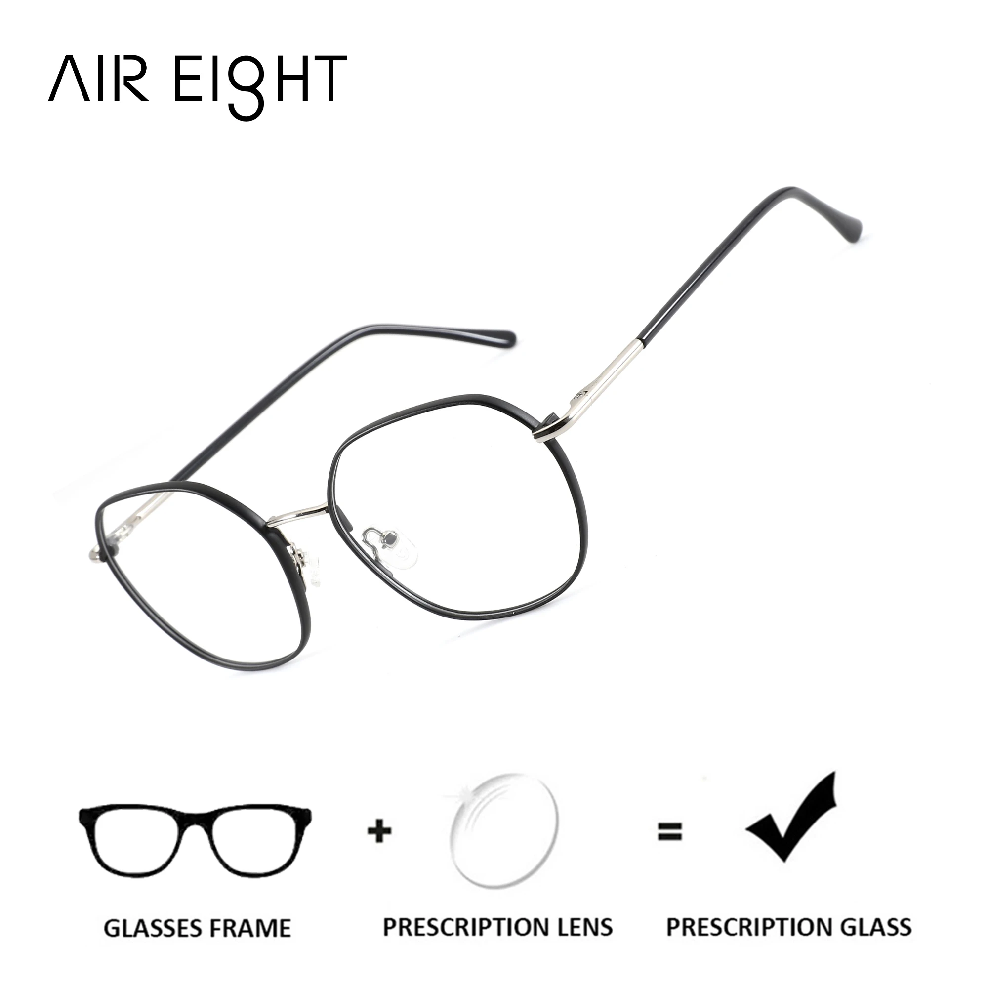 AIREIGHT S Size Metal Polygon Prescription Glasses For Women Anti Blue Light Graduated Lenses Progressive Medical Eyeglasses
