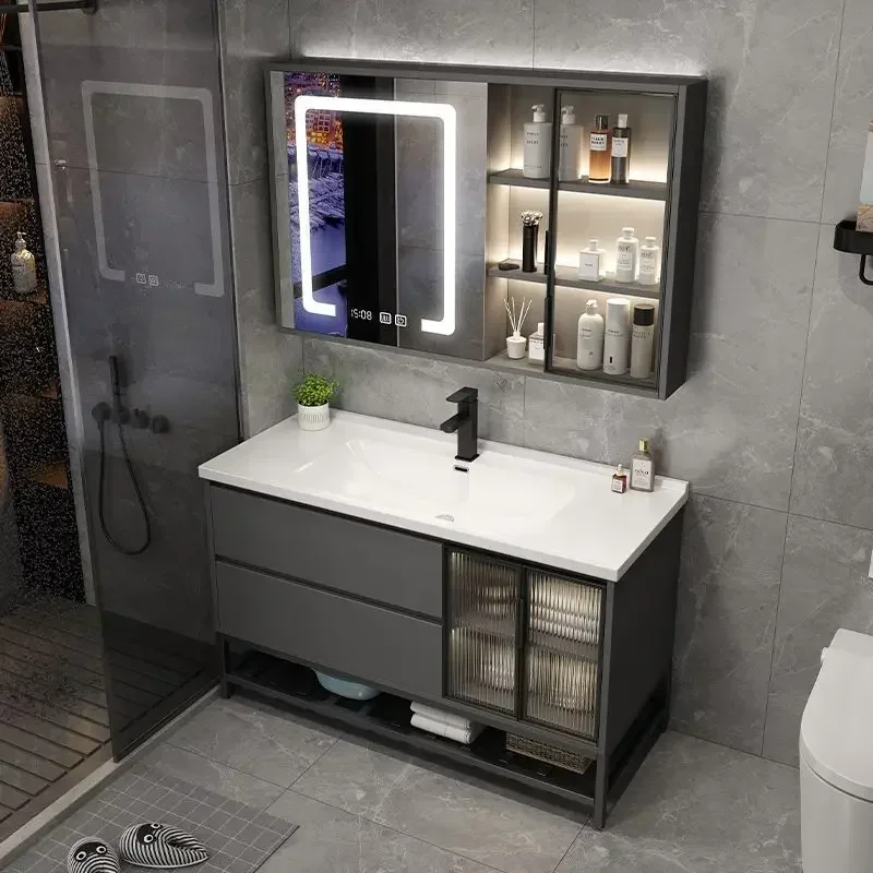 Luxury Bathroom Cabinet with Samrt Mirror, Modern Simple Rock Washbasin, Vanity Sink, Bathroom Furniture